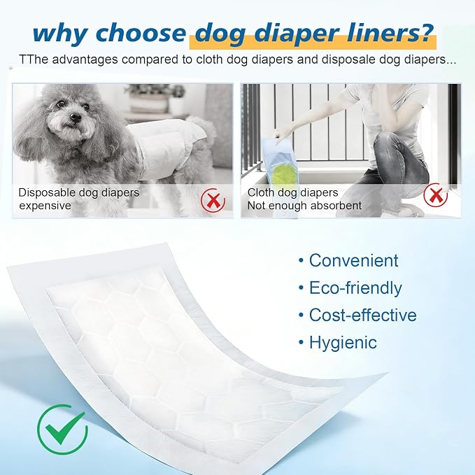 Dog Diaper Liners （Regular 200 Count） Absorbent and Super Soft Dog Diaper Booster Pads for Female Dog Diapers or Male Dog Belly Bands