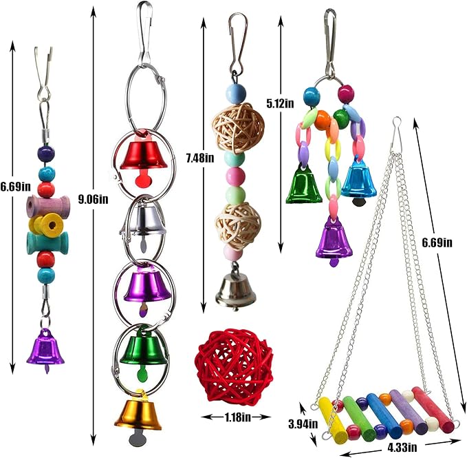 Hamiledyi No Mess Bird Cage Feeder 2Pack Automatic Parrot Seed Feeders with Perch Acrylic and Bird Parrot Swing Chewing Toy Set 15PCS Colorful Pet Birds Cage Toys for Small Parakeet Cockatiel Conures