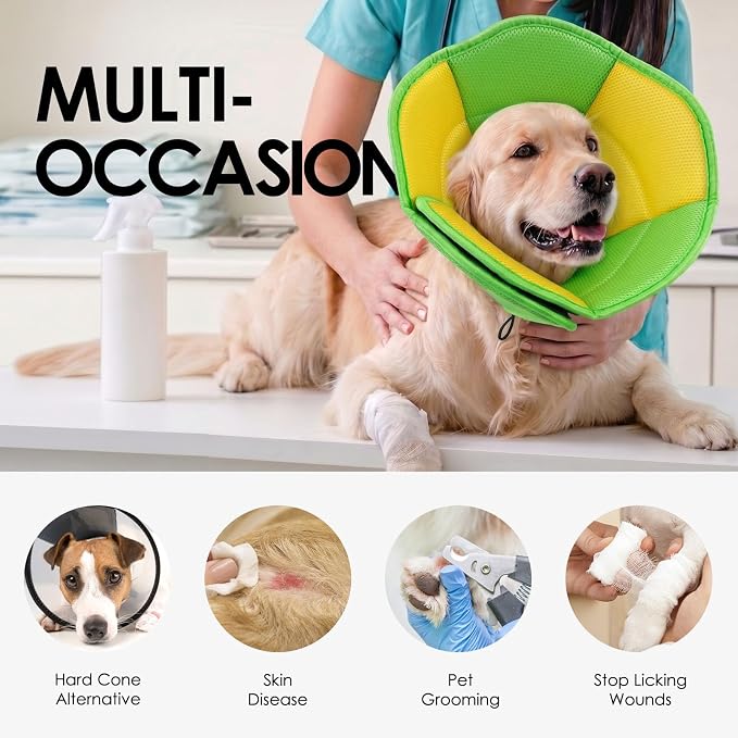 AOFITEE Dog Cone - Soft Dog Cone to Stop Licking, Comfy Cones for Dogs After Surgery, Adjustable Dogs Cones Collar Elizabethan Pet E-Collar for Medium Pets, Pet Recovery Collar, YellowGreen Medium