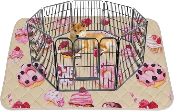 IEUUMLER Washable Pee Pads for Dogs, 1 Pack Cake Pattern Reusable Waterproof Puppy Potty Pads, Non-Slip Absorbent Pet Training Pads for Playpen Crate Bed EU015 Beige Cake, 48x48