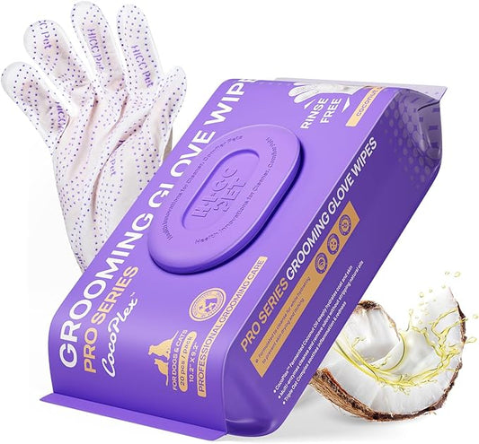 HICC PET Dog Wipes Cleaning Deodorizing PRO for Dogs&Cats, 20PCS Hypoallergenic Puppy Wipes, No-Rinse Pet Wipes, Extra Thick Dual-Textured Pet Glove Wipes for Paws, Face, Ears & Butt, Coconut Scent