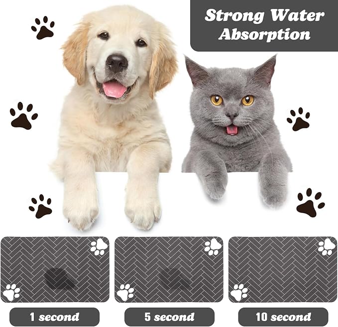 Dog Food Mats,Cat Absorbent Water Bowl Feeding Mats Pet Placemats for Food and Water Gray Wood Grain 16 * 24 inch
