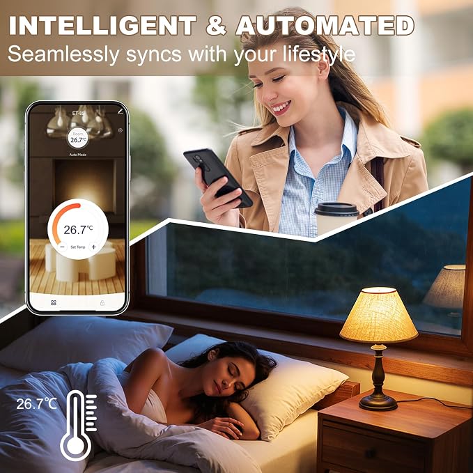 HEATIT Programmable Thermostat, WiFi Smart Thermostat for Electric Radiant Floor Heating with Touchscreen, 85V-265V Wide Voltage Range, Dual Sensing, Black