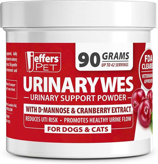 Jeffers Pet UrinaryWes Urinary Support Powder for Dogs & Cats, D-Mannose & Cranberry Supplement for Urinary Tract & Bladder Health, Kidney Support, UTI Prevention, Chicken Flavor Food Topper – 90 g