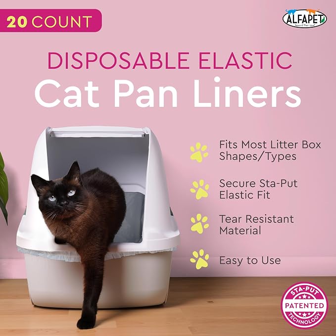 Alfapet Cat litter box liners, Elastic bags liners, 20 Count For Large, X-Large, Giant, Extra-Giant Size litterbox- With Sta-Put Technology for Firm, Easy Fit- Quick + Clever Waste Cleaners, Pack of 2