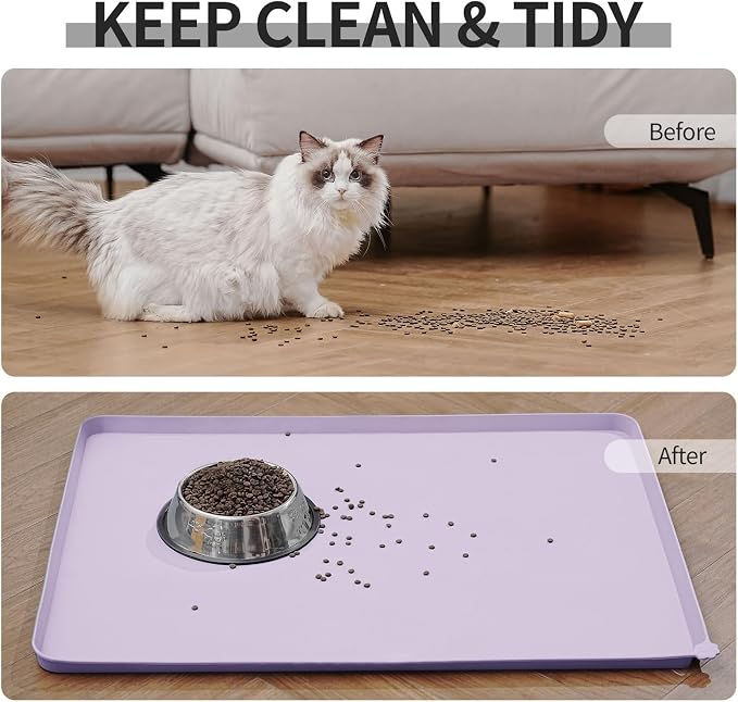 Reopet Silicone Pet Feeding Mat - Waterproof & Non-Slip Dog Cat Placemat | High Raised Edges Prevent Food & Water Spills to Protect Floors, Easy to Clean, Fit for Dog Cat Bowls