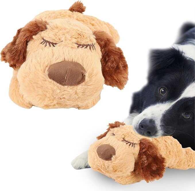 Puppy Toy with Heartbeat Stuffed Animal, for Dogs Pet Anxiety Relief Behavioral Sleep Aid Crate Kennel Training Toy (Brown)