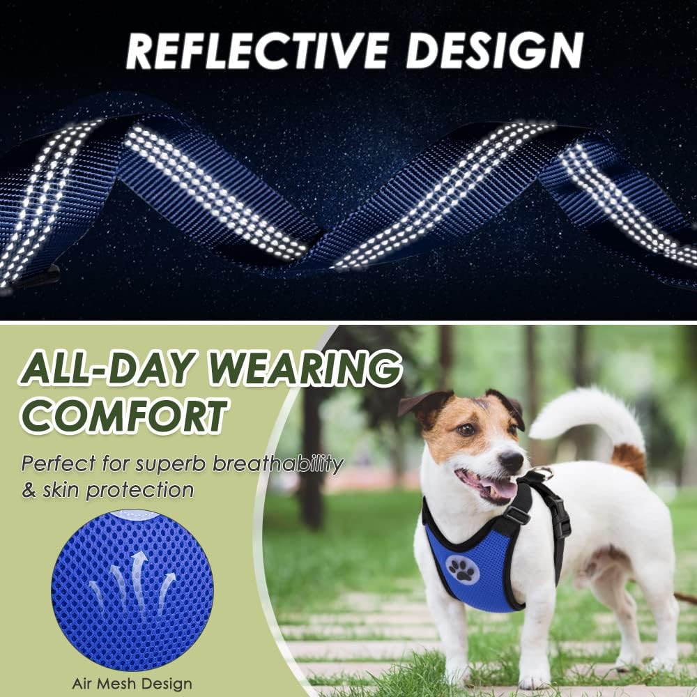 Lukovee Dog Seat Belt - Adjustable Dog Car Harness for Large, Medium, Small Dogs - Soft Padded & Breathable Mesh Dog Seatbelt with Vehicle Connector Strap (Blue, X-Small)