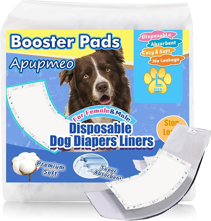 Disposable Dog Diaper Liners - 50PCS Dog Booster Pads for Male Female Dogs - Doggie Diaper Insert Pads for Pet Belly Bands Wraps Period Pants Covers(L,50)