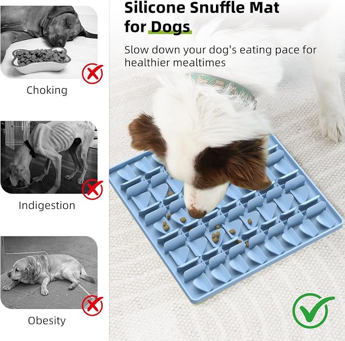 Snuffle Mat for Dogs, Silicone Snuffle Mat Dog Feeding Mat Slow Feeder, Encourages Natural Foraging Dog Sniff Mat, Stress Relief, Smell Training, Digging Toys for All Breed Dogs (Blue)