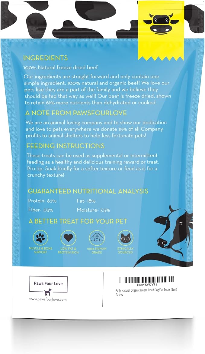 Organic Freeze-Dried Beef Treats — 100% Single-Ingredient Beef — Grain-Free, Gluten-Free, High Protein, Allergy-Friendly Topper & Reward — Made in USA (1 Bag)