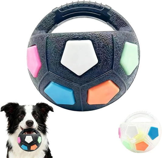 The Mellow Dog Calming Ball with Handle, Strong and Durable Interactive Football Shape Balls, Dogs Football Toy for Water Play,Training & Outdoor Games (Without Squeaky Tennis Ball Inside) (Black)