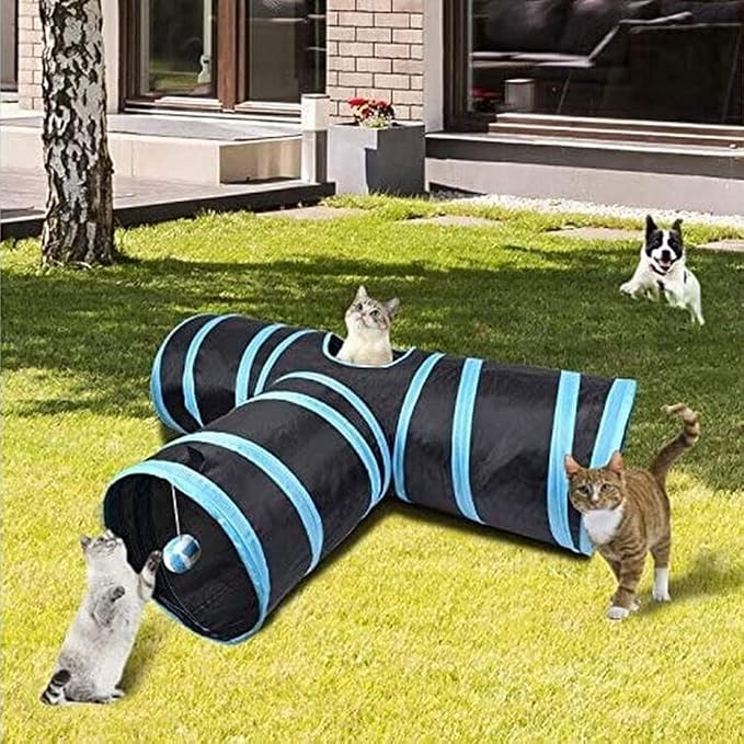 Alnicov Cat Tunnel Toy 3 WayT-Shaped Cat Tunnel Toys Outdoor Collapsible Crinkle Pet ToyLarge Indoor Foldable Play Tunnel Tubes