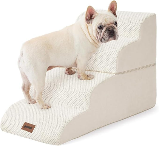 ZOMISIA Dog Stairs Ramp for Bed 19.7" H - Pet Stairs Steps for Small to Medium Dogs to Get on Bed and Couch, 35D Foam with Non-Slip Bottom Beige, 4 Steps