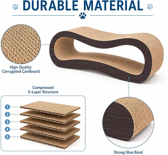 Simple Delxue 2 in 1 Large Cardboard Cat Scratcher Lounger，Cat Scratching Board for Indoor Cats,100% Recyclable&Reversible Horizontal Scratching Pads Prevents Furniture Damage,Brown