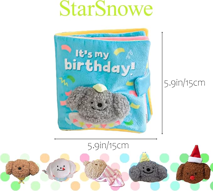 StarSnowe×Cute Dog Enrichment Toys,Squeaky Snuffle Book Series,Interactive Sniff Mat for Mental Stimulation & Slow Feeding,Treat Puzzle Toys for Puppy,Crinkle Gifts (Blue - Birthday)