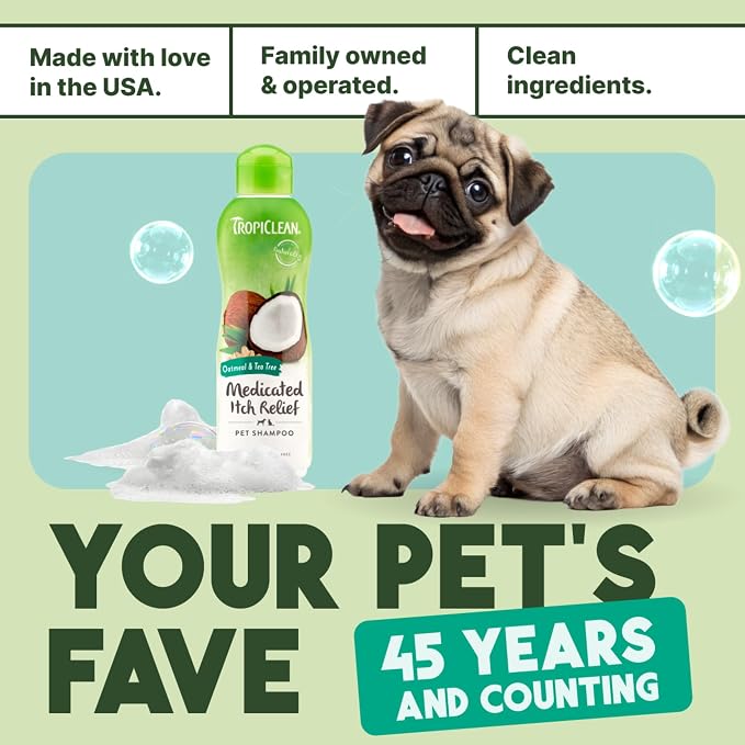 TropiClean Oatmeal Dog Shampoo for Itchy Skin Relief, Professional Dog Shampoo, Soothing Medicated Itch Relief, Puppy Safe, Made in USA, 2.5 Gallon
