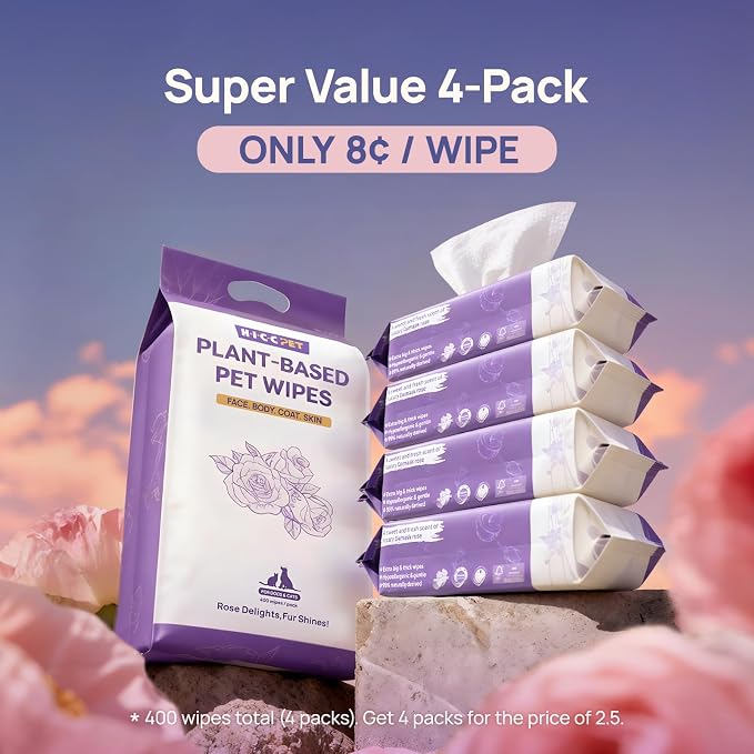 HICC PET Wipes for Dogs and Cats, Vet-Recommended Hypoallergenic Dog Wipes for Paws, Butt and Fur, Dog Cleaning Wipes & Dog Bath Wipes, Deodorizing Grooming Wipes for Dogs, Cats, Horse, 400 Count | Pet Wipes for Paws & Butt, Dog Bath Wipes, Deodorizing...