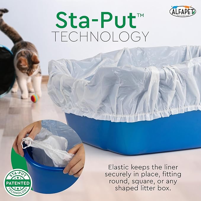 Alfapet Elastic Cat Litter Box Liners - Super Jumbo 5 Count - Tear-Resistant Cat Litter Bags, Waterproof Kitty Litter Liners - Fits Litterbox Pan Sizes X-Giant, Jumbo, 42" x 20" x 2 MIL 30 lb Capacity