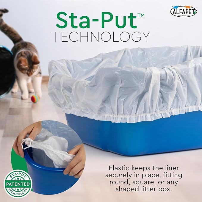 Alfapet Elastic Cat Litter Box Liners - Super Jumbo 13 Count - Tear-Resistant Cat Litter Bags, Waterproof Kitty Litter Liners - Fits Litterbox Pan Sizes X-Giant, Jumbo 42" x 20" x 2 MIL 30 lb Capacity