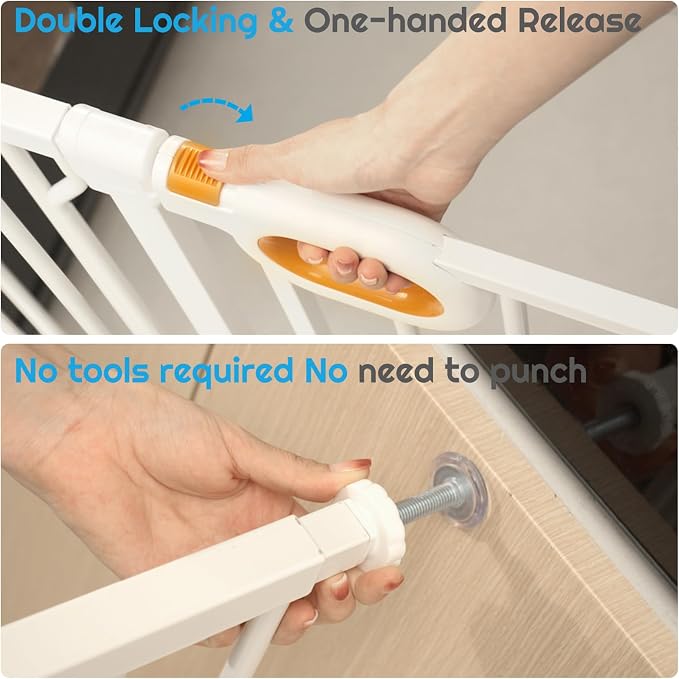 owlie Baby Gate for Stairs 29-52 Inch Wide, Safety Gate for Baby Adjustable Pet Gate with Door Pressure Mounted Gates for Kids Toddler Dogs Extension Kit Indoor Stairway Doorway White (30.5'' Tall)