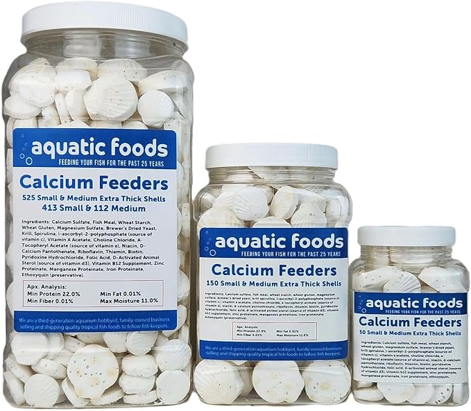 Calcium Enriched Food Shells, Small & Medium Extra Thick Shells for Shrimp, Snails, Crabs, Crayfish, Plecos, Catfish, Bottom Fish, All Tropical Fish, Small & Medium…50 Count Jar