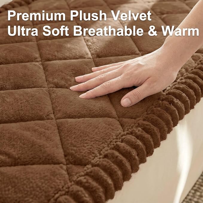 Smiry Couch Cover for Dogs, Non Slip Washable Pet Sofa Protector for Large Dogs, Cats, Fuzzy Plush Sofa Covers for 2 Cushion Couch, Against Fur, Dirt & Scratch Resistant, Brown, 35.4"×63"