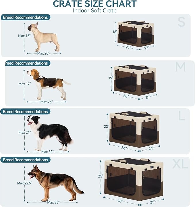 PETSFIT Portable Dog Crate for Small Dogs, – 24" Soft Dog Travel Crates with Lockable Zippers & Thicken Mat, Adjustable Patented Spiral Steel Frame, Collapsible Kennel for Indoor & Outdoor