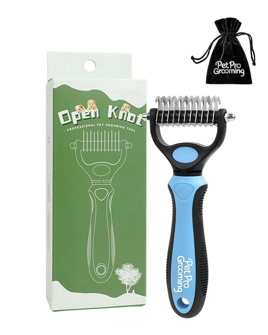Tool, 2-In-1 Deshedding Dog Brush, Double-Sided Grooming Tool for Thick Coats, Rounded-Tooth Comb for Painlessly Removing Knots and Loose Hair (Blue-Small)