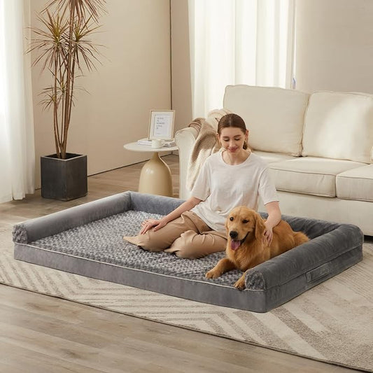 BFPETHOME Orthopedic Washable Dog Beds Large Sized Senior Dog for Comfy Sleeping with Removable Cover, Waterproof Big Soft Pet Couch Bed for Dogs Rerlax