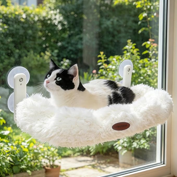 Woochpet Cordless Cat Window Perch for Kitty,Soft Plush Cushion Fabric Cat Hammock for Window with 4 Strong Suction Cups and Solid Metal Frame,Easy to Assenble,Foldable Window Seat for Cats Inside