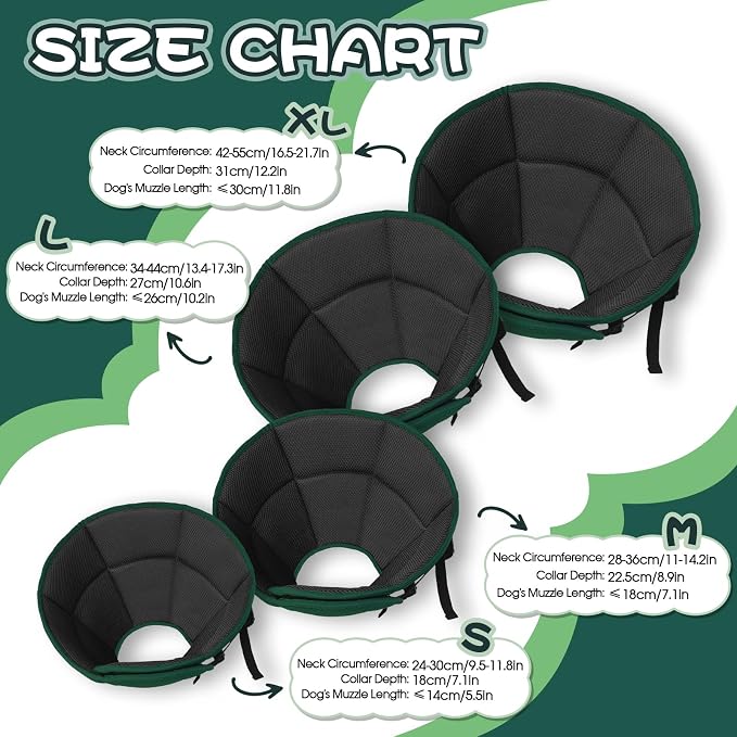 Allroaring Adjustable Dog Cone for Spay, Comfy Recovery Collar Green L | Breathable & Lightweight; Soft Fabric; Wound Healing & Stitches; Chewing Deterrent; Foldable; Extra Long; Protect Furniture