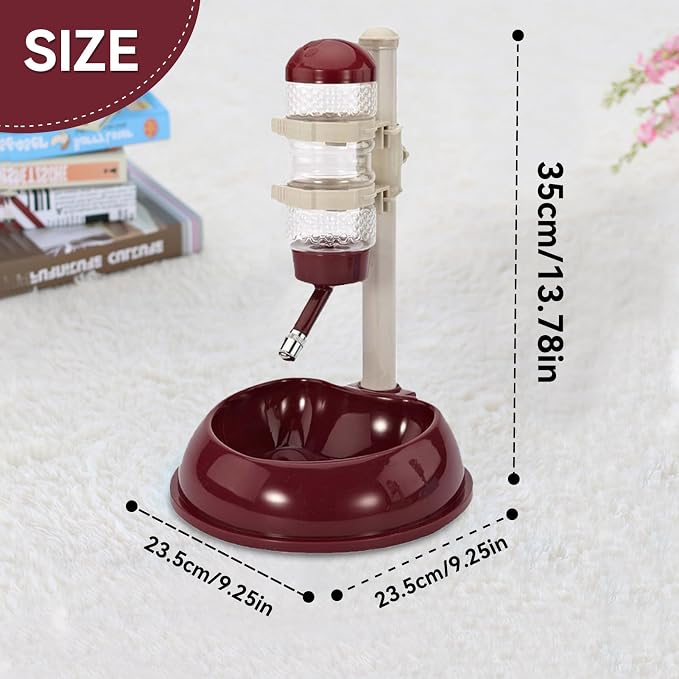Adjustable No Drip Pet Water Dispenser, Portable Dog & Cat Water Bottle Stand with 500ml Bottle Food Bowl Leak Proof Stainless Steel Ball Dispenser for Travel Camping Indoor Use (Brown)