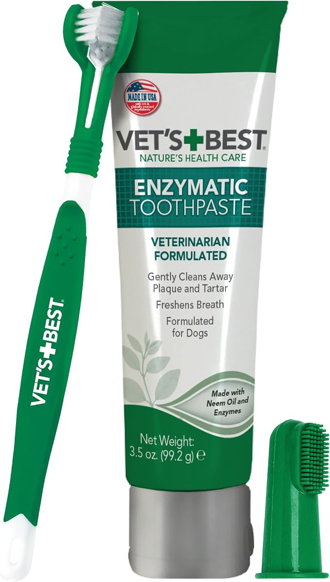 Vet's Best Ear Relief Finger Wipes | Ear Cleansing Finger Wipes for Dogs | Sooths & Deodorizes & Dog Toothbrush & Toothpaste Kit - Natural Ingredients Reduce Plaque, Whiten Teeth, Freshe