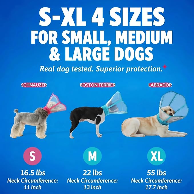 Hard Plastic Dog Post Surgery Recovery Cone Collar with Soft Neck Pad, Long & Clear Vision Cone for Dogs to Stop Licking, Comfy Dog Cones for Large Dogs, Extra Long Elizabethan Collars, Blue-Green XL