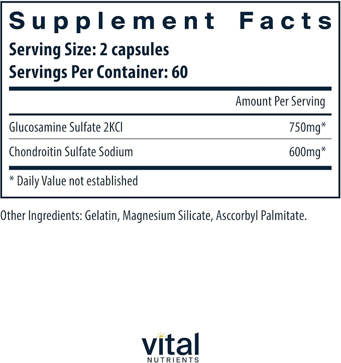 Vital Nutrients Glucosamine & Chondroitin - Healthy Cartilage, Mobility, and Joint Support Supplement - Gluten, Dairy, Soy Free - Non-GMO - 120 Capsules