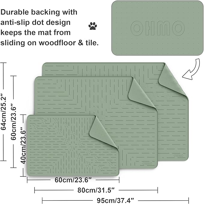 OHMO Cat Litter Mat XXL Trapping Mat Premium Silicone Rubber 37.5x25.2 Sage Green, Waterproof and BPA Free Kitty Litter Box Mat, Easy to Clean and Keeps the Floor Tidy