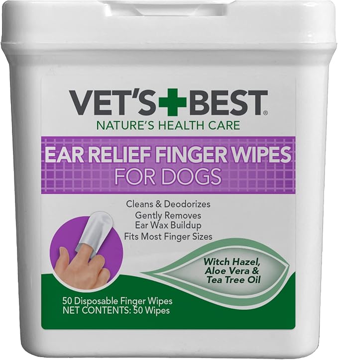 Vet's Best Ear Relief Finger Wipes | Ear Cleansing Finger Wipes for Dogs | Sooths & Deodorizes & Dog Toothbrush & Toothpaste Kit - Natural Ingredients Reduce Plaque, Whiten Teeth, Freshe
