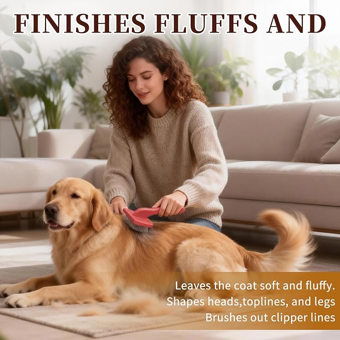 Ergonomic Slicker Brush for Dogs - Deshedding Tool for Thick Undercoat, Grooming Brush for Large Dogs (Samoyed), Easy-Clean, Red Large