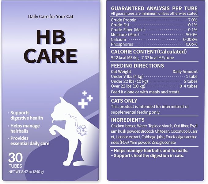 Doctor By HB Care Hairball Treatment for Cats - Hairball Relief & Digestive Support Supplement with Psyllium Husk & Fiber - Lickable Formula, Individually Packed, Chicken Flavor (30 Count)