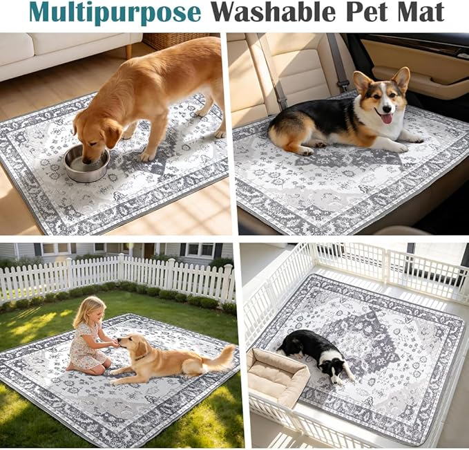 Washable Pee Pads for Dogs 2 Pack Reusable Puppy Training Pads 24"x18" Super Absorbent Waterproof Dog Training Pads, Non-Slip Potty Pads Whelping Pads Litter Mat Pet Supplies - Grey Medallion