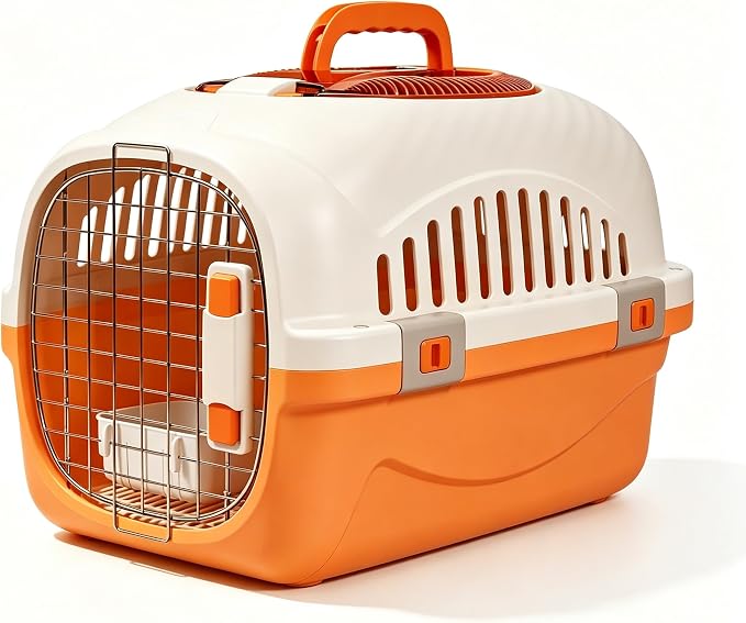 Cat Carrier Airline Approved, Portable Pet Travel Crate with Anti-Stress Design for Cats & Small Dogs, Car Safe Kennel with Top Window (Orange)