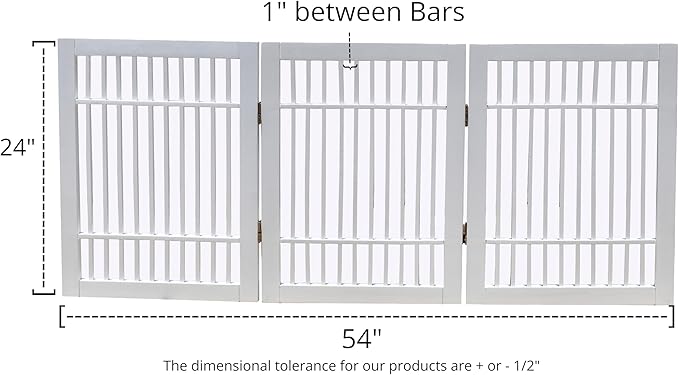 Urnporium Freestanding Wooden Dog Gate for Doorways – Foldable Acacia Wood Pet Gate, No Drill Portable Indoor/Outdoor Puppy Fence Barrier (White Pet Gate, 3 Panel 24" Tall)