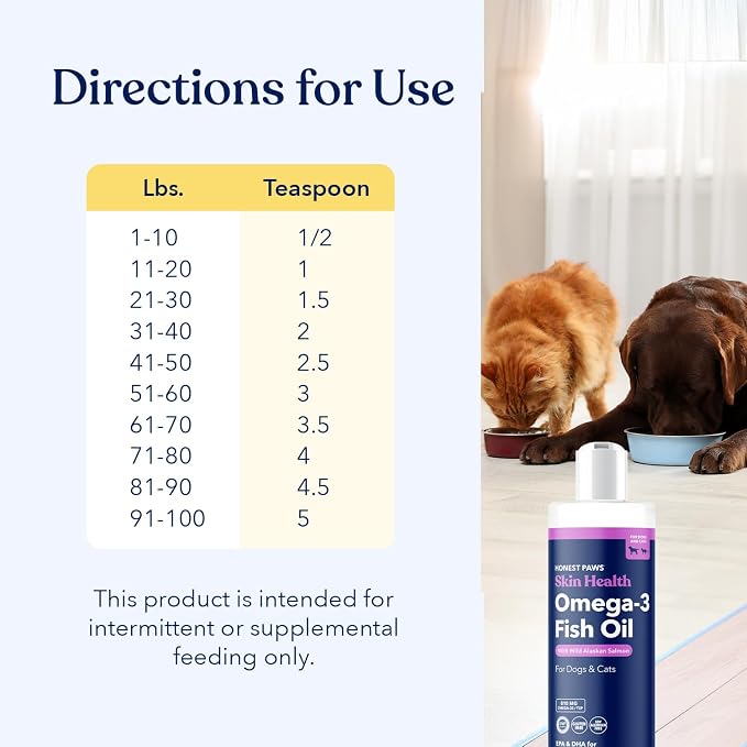 Honest Paws Salmon Oil for Dogs & Cats – Omega 3 Fish Oil Supplement for Skin, Coat, Joint & Heart Health – Natural, Sustainably Sourced Wild Alaskan Salmon, 16 oz (Pack of 2)
