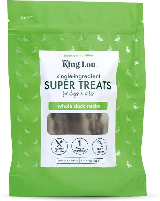 King Lou Pets - Whole Duck Necks for Dogs & Cats - Dehydrated Dog Treats - USA-Made Dental Chews for Dogs - Protein-Rich Collagen Snacks, 5 Count