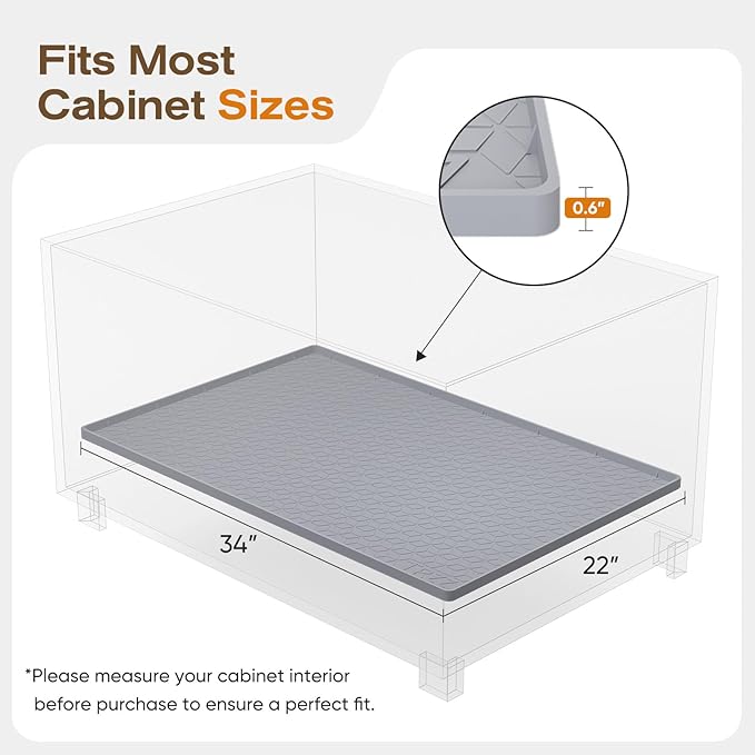 TRZZ Silicone Waterproof Under Sink Mat 34" x 22", Drip Tray and Cabinet Liner for Kitchen and Bathroom, Prevents Water Damage and Organizes Cabinets (Brown)