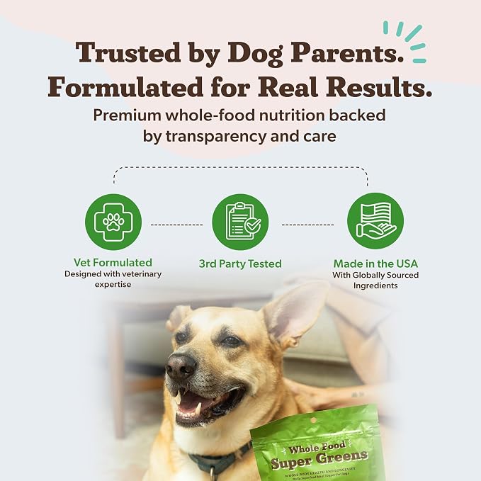 Natural Dog Company Super Greens Food Topper for Dogs, 8oz – Multivitamin & Superfood Powder – Immune, Digestive & Skin & Coat Support – No Fillers or Artificial Preservatives – All Life Stages