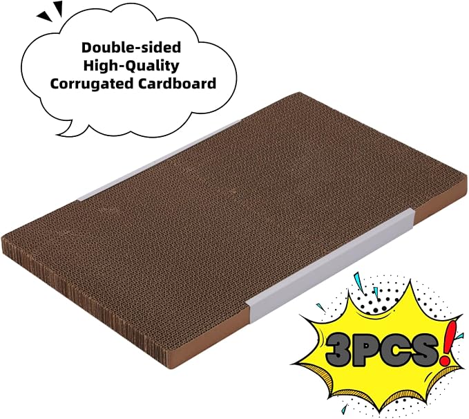 SHENGOCASE 13x21.5 Inch Extra Large, 3-Pack Cat Scratch Pad with Durable Fabric Box, Reversible Scratching Board Cardboard Scratcher for Large Cats Maine Coon