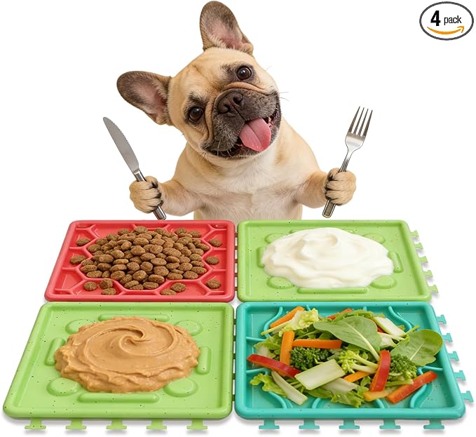 Dog Lick Mat for Training and Boredom Relief, Non-Slip Slow Feeder Puzzle with Suction Cups for All Breed Dogs and Cats, Dishwasher Safe Pet Dish for Dry and Wet Food