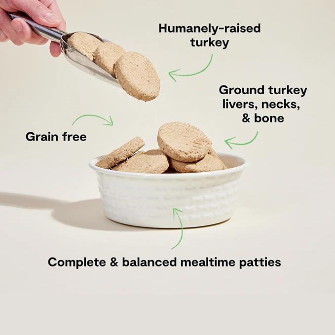 Open Farm, Freeze Dried Raw Dog Food, Patties with 95% Meat, Organs & Bone, Complete Meal or Freeze Dried Dog Food Mixer, Turkey Recipe, 10.5oz Bag